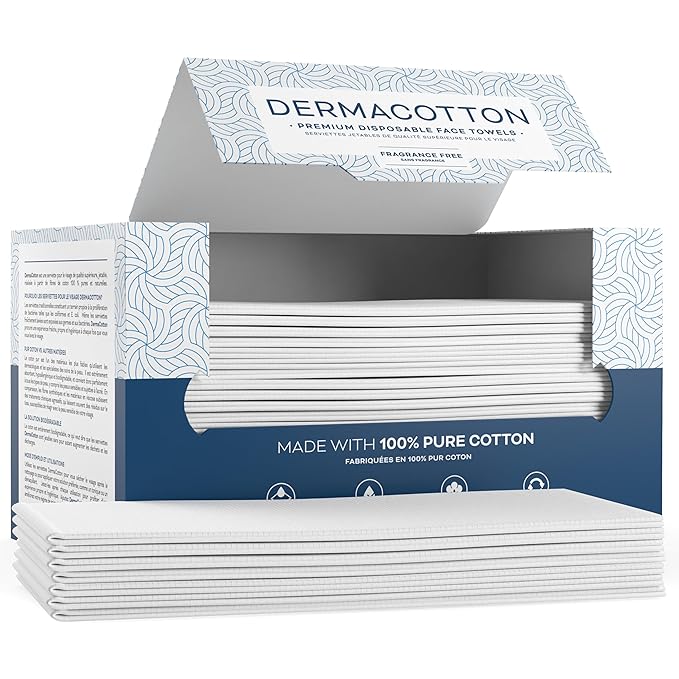 100% Pure Cotton Face Towels – 80 Count Large Disposable Wash Cloths for Face Washing, Makeup Removal & Acne Care | Ultra Soft, Hypoallergenic & Fragrance-Free
