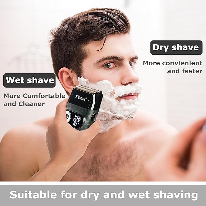 Kemei Foil Professional Electric Shaver for Men Razor with Bald Trimmer Cordless Shavers Rechargeble LED Display 2 in 1