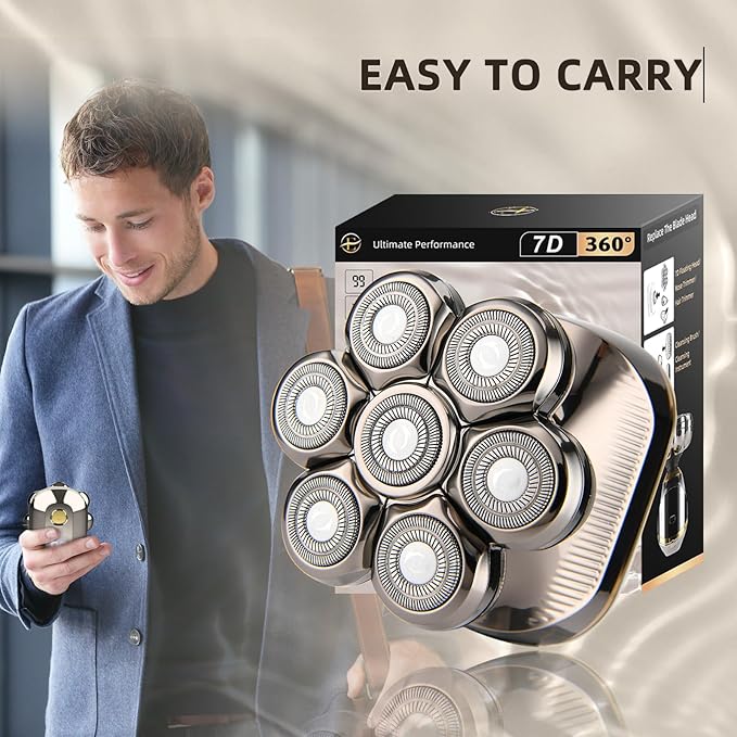 Electric Head Shavers for Bald Men, Upgraded 7D Electric Razor for Men - IPX 6 Wet Dry Head Shaver with Nose & Ear Trimmer, LED Display, Anti-Pinch Technology