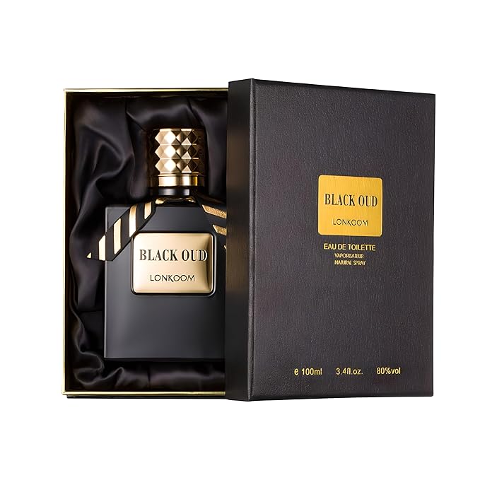 Lonkoom Black Oud Perfume for Men, Woody Eau De Parfum Spray Long-Lasting Fragrance, Notes of Lanvender Salvia Bergamot Chrysophoron Cocoa Pod Cardamom Patchouli Leather Vetiver
