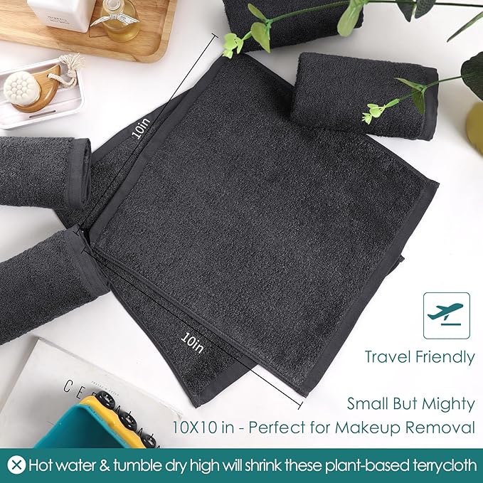 Wash Cloths 6 Pack, Super Soft & Skin Friendly Face Towel for Sensitive Skin, Reusable Washable Makeup Remover Cloth, 10x10 inch Small Baby Washcloths, Easy to Rinse Dark Grey Facial Cleaning Cloth