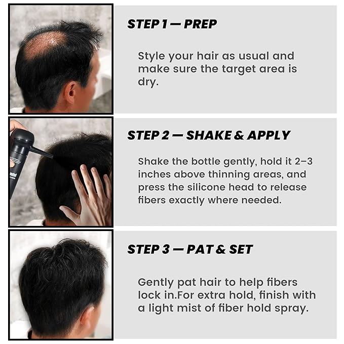 Hair Fibers for Thinning Hair, Hair Building Fibers Spray with Spray Applicator, Undetectable & Long-lasting, Instant Hair Coverage for Men & Women (Black, 30g)