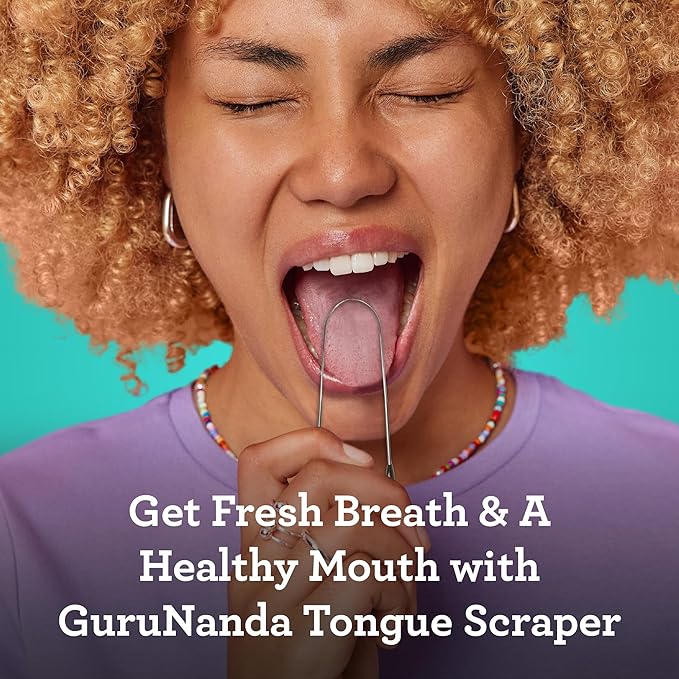 GuruNanda Tongue Scraper for Adults (4 Pack) with Travel Case, 420 Medical-Grade 100% Stainless Steel Tongue Cleaner, Aids in Fresh Breath & Oral Care