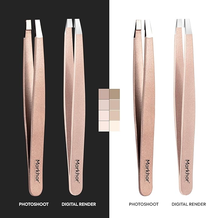 MARKHOR® Luxe Rose Gold Eyebrow Tweezers for Women Facial Hair, Splinter and Ingrown Hair Removal Tweezers Set, Professional Pointed and Slant Tweezers for Eyebrows, Precision Tweezers for Eyebrows