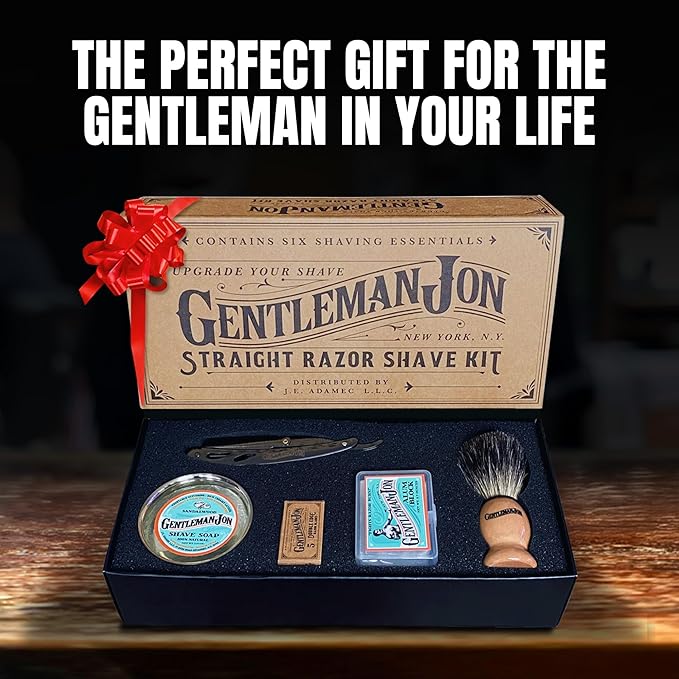 Gentleman Jon Straight Razor Shaving Kit - Vintage Wet Shave Grooming Set, Includes Straight Edge Razors for Men, Badger Hair Shaving Brush, Alum Block, Shave Soap, Bowl & Double Edge Safety Blades