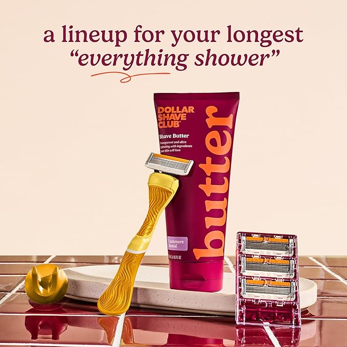 Dollar Shave Club for Women | Yellow Wavy Grip Handle 2 Pack | Lightweight, Ergonomic Handles for Every Curve, Corner, and Tricky Spot | Razors for Women, Womens Razors for Shaving