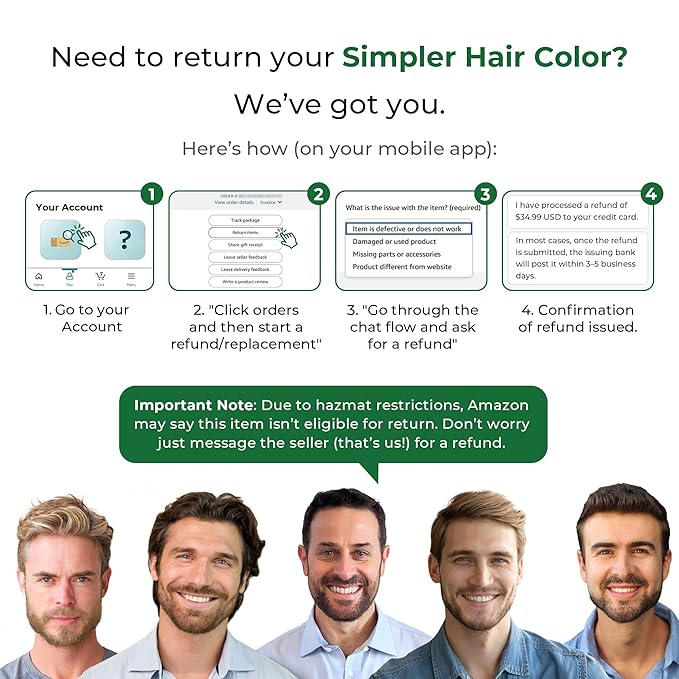 Simpler Hair Color for Men Kit for Full Gray Coverage - Dark Brown Hair Color - Safe, Simple, and Reusable Beard Color for Men