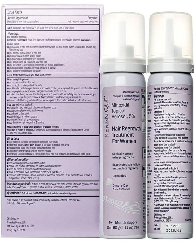 Keranique Women's 5% Topical Minoxidil Foam – Hair Regrowth Scalp Treatment with Powerful NutriGrow blend - Supports Thicker, Fuller, Healthier Hair & Scalp p - 2 Month Supply