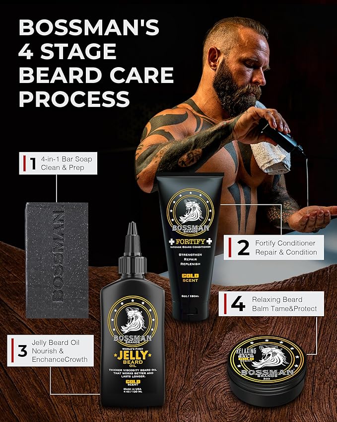 Bossman Jelly Beard Oil for Men - 3 Pack (12 oz in Total, Gold Scent) – Softens, Moisturizes & Conditions with Natural Ingredients