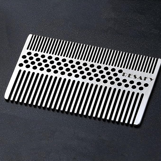 Resafy Stainless Steel Fine-tooth Anti-static Pocket & Travel Men Wallet Comb, Dandruff & Beard Credit Cart Size Comb EDC for Thinner Hair Beard & Mustache