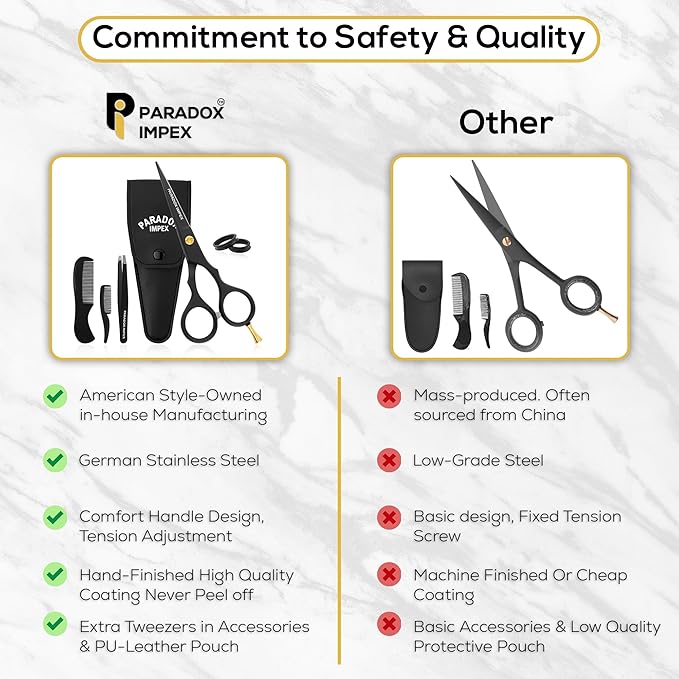 5” Beard and Mustache Scissors, German Stainless Steel Beard Scissors Come with 1 Tweezers, 1 Beard Comb, 1 Mustache Comb and Pouch, Hair Scissors for All Facial Hairs. (Black)