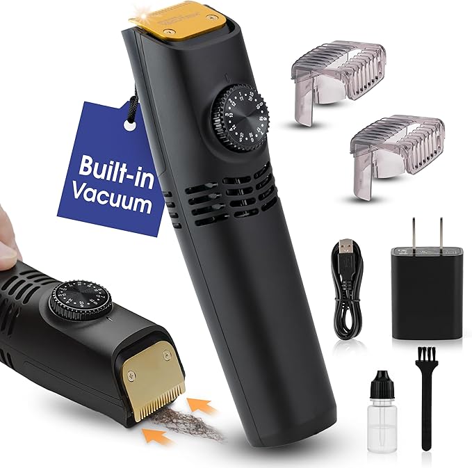 Bell+Howell Vacutrim Cordless Beard Trimmer โ Rechargeable Electric Shaver with Built-in Vacuum, 20 Trim Settings, LED Indicator โ for Mustache, Sideburns, Facial Hair โ Deluxe, 7.5" As Seen On TV
