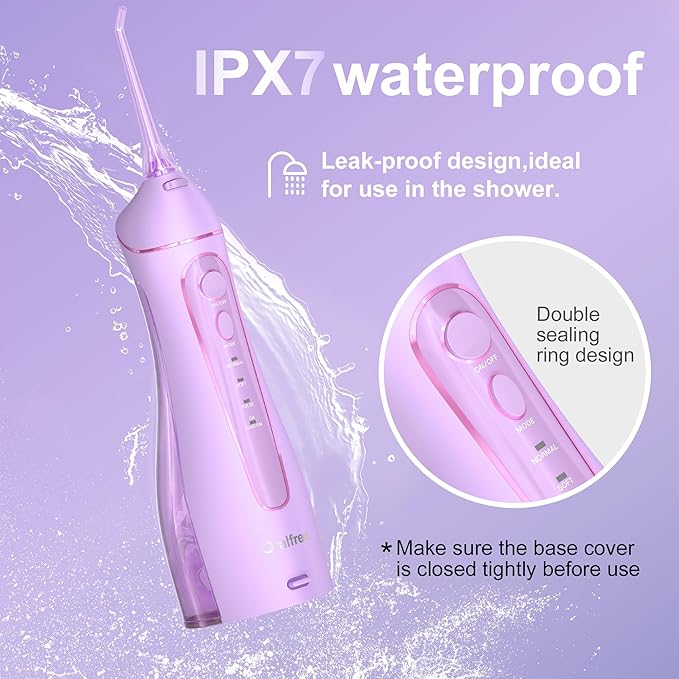 Oralfree Water Dental flosser Teeth Picks - Braces Cordless Oral Irrigator Portable Rechargeable Travel Irrigation Cleaner IPX7 Waterproof Electric Professional Flossing Teeth Cleaning for Home
