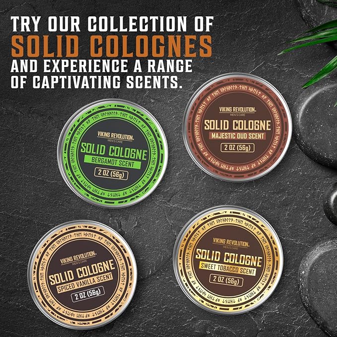 Viking Revolution Spiced Vanilla Solid Cologne for Men - 2 Oz Balm Cologne Travel Wax (Spiced Vanilla)