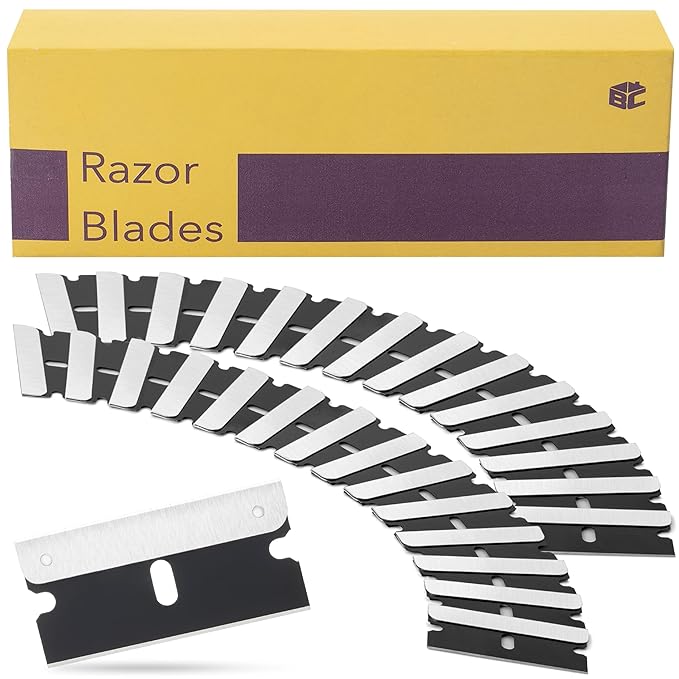 Bates Single Edge Razor Blades - 50 Pack, Black, Straight Edge for Scraper