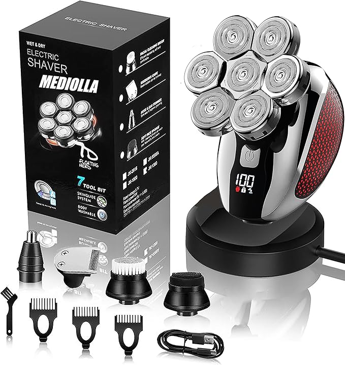 Head Shavers for Bald Men - Upgraded Detachable Men's Electric shavers - IPX6 Waterproof Electric Razor for Men - 7D LED Display Rechargeable Grooming Kit with Type-C Charge