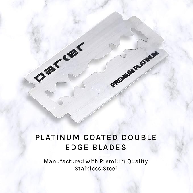 Parker 98R Heavyweight 3-Piece Double Edge Safety Razor – Long Handle, Closed Comb Design for Smooth Wet Shaving, Includes 5 Platinum Blades – Iconic Brand in Traditional Shaving