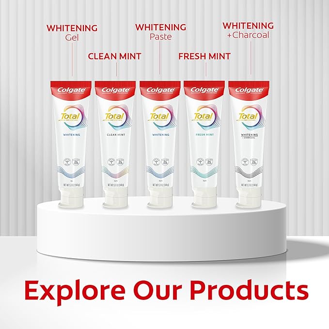 Colgate Total Whitening Toothpaste Paste, 5.1 oz, 2 Pack, Fluoride Antibacterial for Plaque, Gingivitis, Sensitivity, Stain Removal, Clinically Proven, Mint