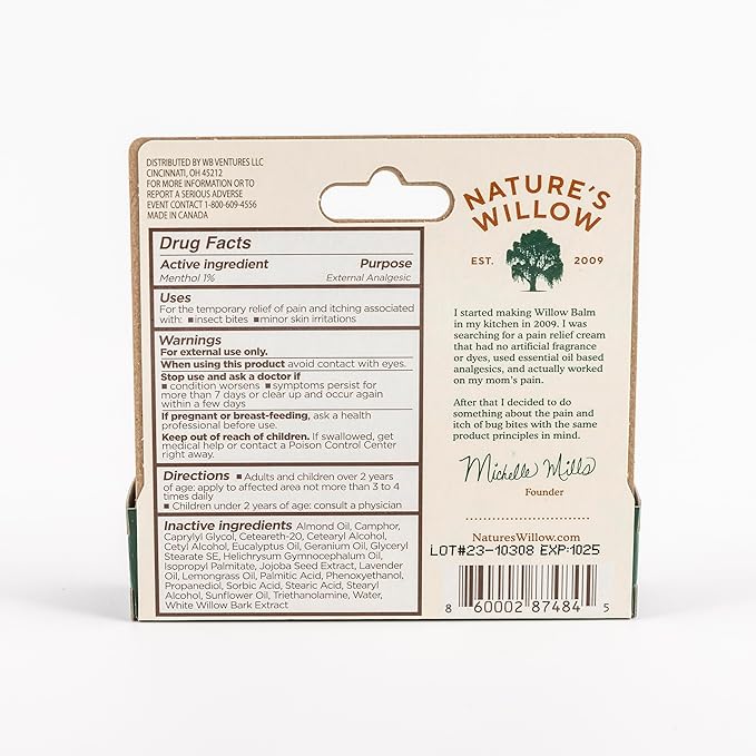 Nature’s Willow Bug Bite Balm, Natural Insect Bite Pain & Itch Relief, 0.5 oz
