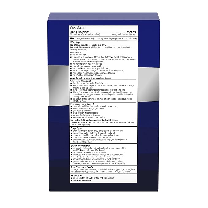 Men’s Rogaine 5% Minoxidil for Men Foam, Clinically Proven Regrowth for Thinning Hair, Topical Hair Loss Treatment, Unscented Topical Aerosol, Results in 8–16 Weeks, 3-Month Supply, 3 x 2.11 oz