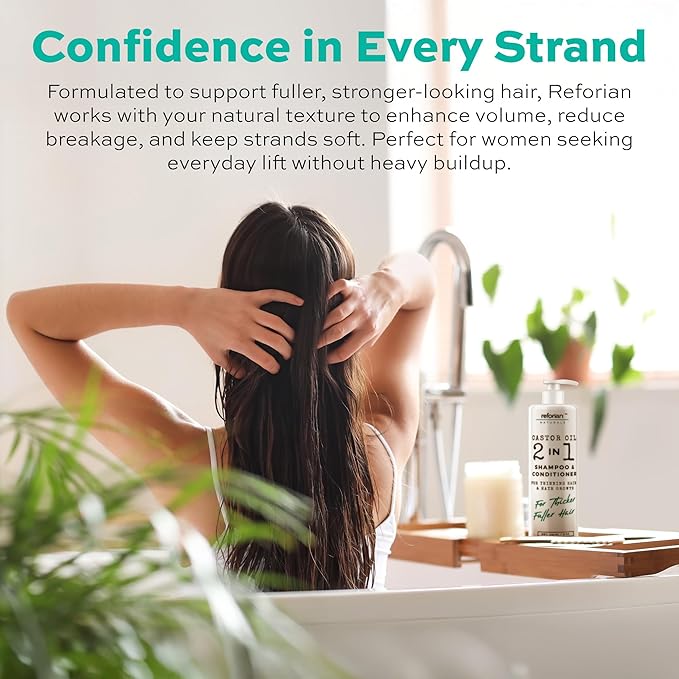 Castor Oil Shampoo and Conditioner for Hair Growth & Strength – 2 in 1 Shampoo and Conditioner Set for Men & Women – Sulfate-Free Formula for Thinning, Dry or Color-Treated Hair, 8oz