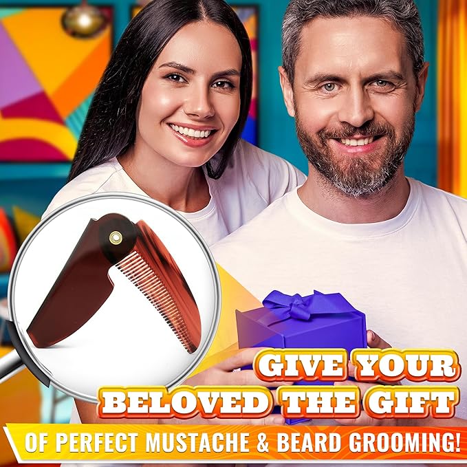 Beard and Mustache Comb for Men - 4.5 Inch Portable Mustache and Beard Comb Pocket, Handcrafted, Strong & Flexible Cellulose Acetate Material, Smooth Round Teeth, for On-the-Go Grooming