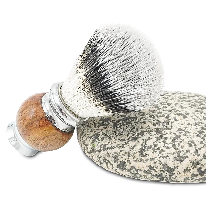Jack Shaver® Men's Shaving Brush for Soap, Luxury Missanda Hardwood and Stainless Steel, Cream or Foam with Classic Synthetic Silvertip Vegan Friendly Badger Bristles Male Grooming Gift