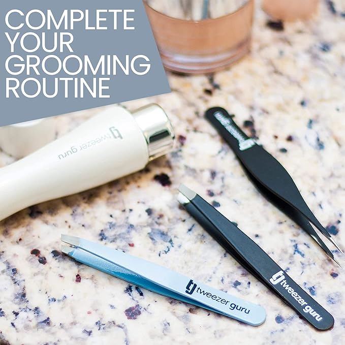 Tweezer Guru Ingrown Hair Tweezers - Pointed Precision Tweezers for Eyebrows & Ingrown Hair Removal - Blackhead and Splinter Tweezer with Sharp Needle Nose Point (2 Piece Set, Pink (Point+Slant))