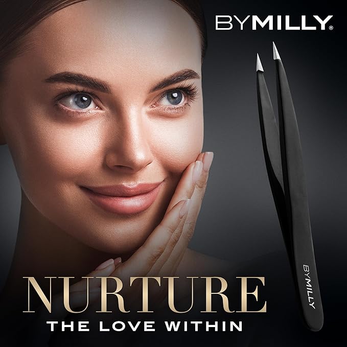 Pointed Tweezers | High Carbon Stainless Steel Needle Nose | Fine Point Precision Hair Removal | Perfectly Aligned & Hand-Filed Sharp | Black