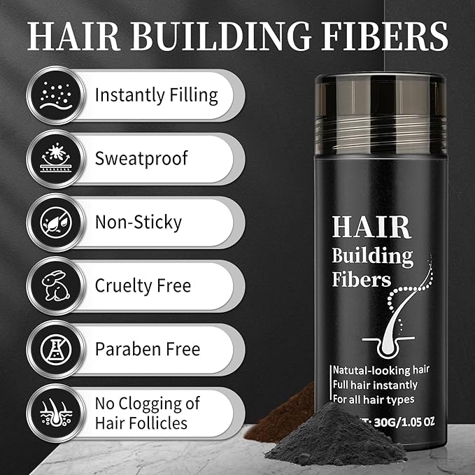 AWCCXMYM Hair Building Fibers for Thinning Instant Coverage Hair Fibers for Women & Men Natural Texture Undetectable Hair Fiber for Thickener and Fuller Look 30g #Black
