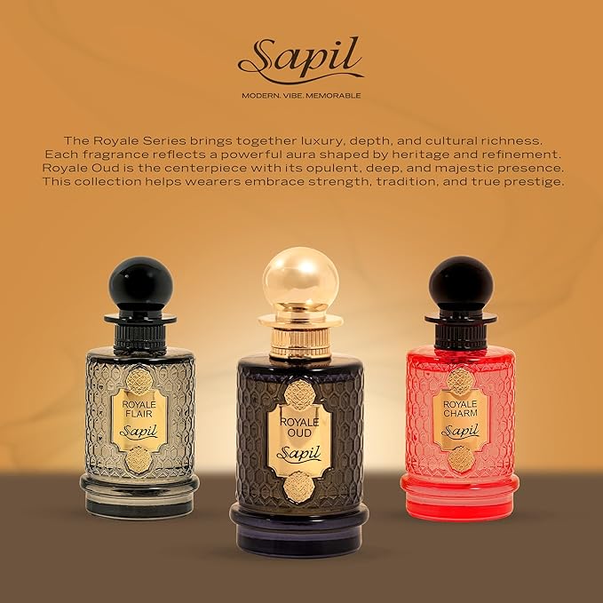 Sapil Royale Oud Eau de Parfum – Long Lasting Unisex Oud Perfume | Saffron, Oud & Patchouli Notes | Rich Royal Signature Fragrance | 3.4 oz / 100ml