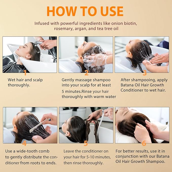 Batana Oil Shampoo and Conditioner for Hair Growth, Anti-Thinning & Deep Moisturizing Cleanses and Helps Strengthen Weak and Brittle Hair for Women Men