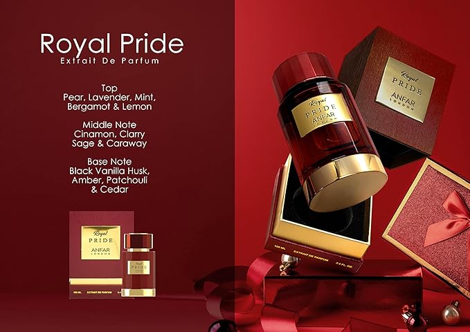 ANFAR LONDON ROYAL PRIDE Perfume Extrait de Parfum POUR HOMME, 3.4 Fl. Oz., Pear, Lavender, Mint, Bergamot, Lemon, Cinnamon, Clary Sage,FOR MEN,100ML