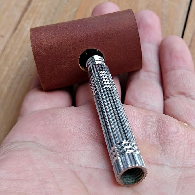 Handmade leather Double Satety Edge Razor Head Protective Sheath For men, Leather Shaving Travel Cover Fits Most Safety Razors (Brown)