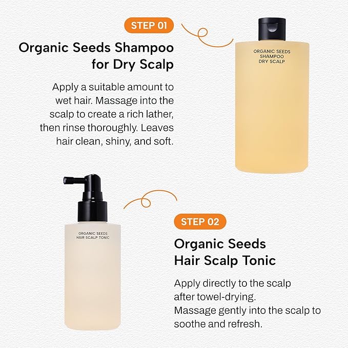 Whamisa Organic Seeds Shampoo for Dry Scalp, Fermented Ingredient Formula for Refreshing Cleanse, Scalp Conditioning, Flake Care, Moisturizing, Hydrating, Korean Skin Care (490ml)