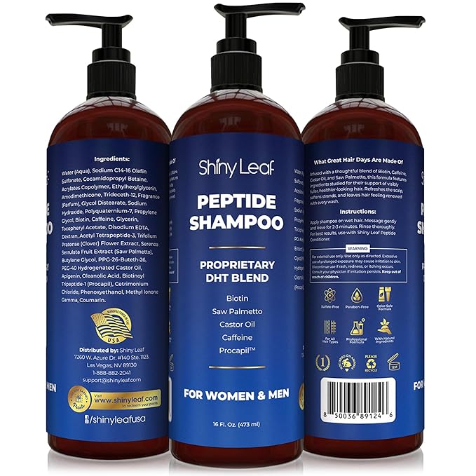 Anti-Thinning Peptide Shampoo – Sulfate Free Thickening & Hydrating DHT Shampoo With Biotin, Caffeine & Saw Palmetto, Formulated For Women & Men, Safe For Color-Treated & All Hair Types, 16 fl.oz
