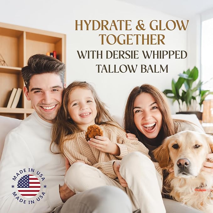 Dersie Beef Tallow for Skin: 100% Grass-Fed Whipped Tallow Balm for Deep Hydration & Soothing – Suitable for Dry, Sensitive & Mature Skin, Safe for Kids & Babies (Made in USA)