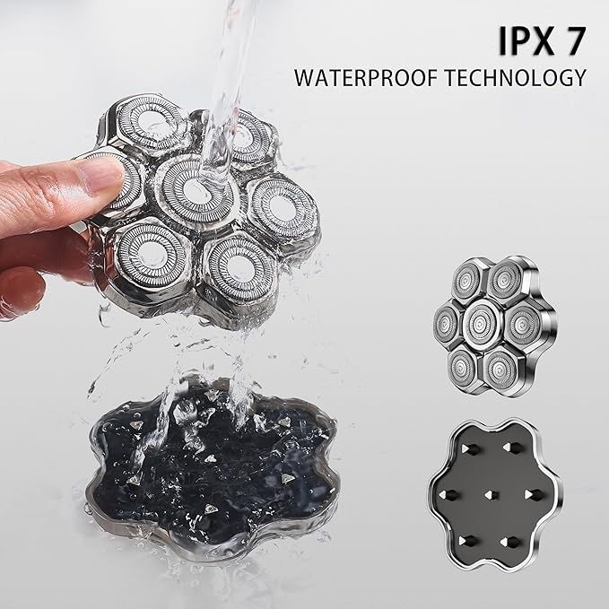 Magnetic Head Shaver Replacement Heads 7 Double Ring Waterproof Rotary Razor Blades for Bald Men Compatible with freebird wyklaus shpavver & Other Brands(silverm7)