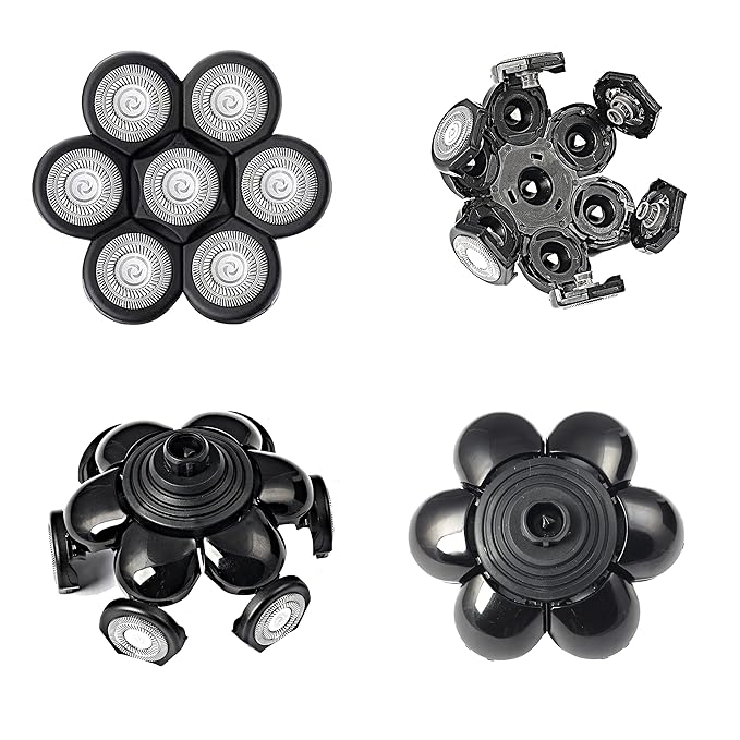 7 Blades Head Men's Electric Shaver Replacement Heads Floating Washable Shaver Replacement Blades for Bald Men (Black)