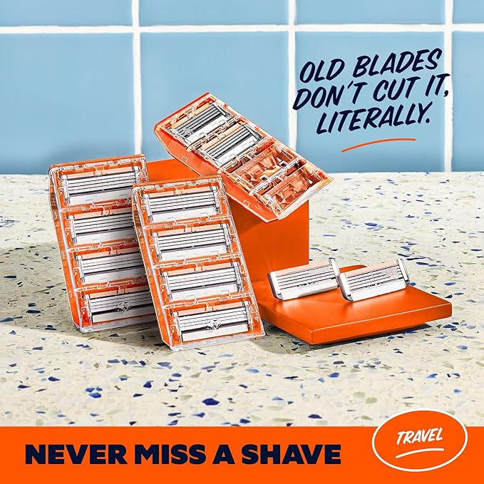 Dollar Shave Club | Travel Shave Set | 4 Swift Rinse Refill Cartridges, 1 Handle (Blue), 1 Razor Cover