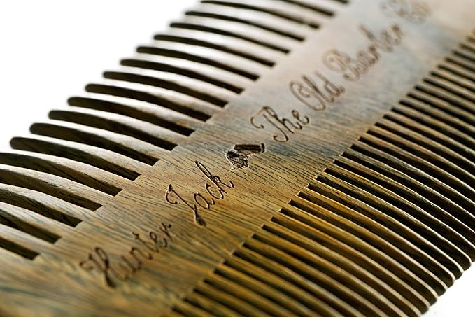 Sandalwood Beard Comb for Men - Handmade Premium Wooden Beard & Mustache Comb - Fine & Wide Tooth - Travel Pocket Size - Beard Grooming Kit for Men in PU Leather Case by Hunter Jack