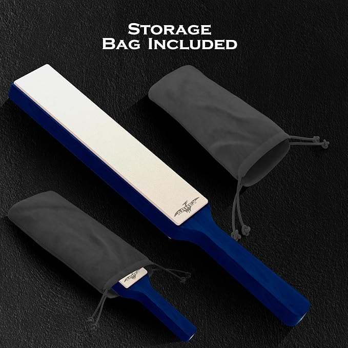 Leather Strop for Knife Sharpening Made from Premium Italian Leather, 14" Knife Strop with Storage Bag and 2 Polishing Compound for Various Knives, Razors, Axes, Chisels and Knives, Blue