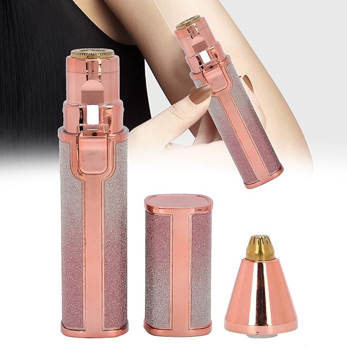 Eyebrow & Facial Hair Removal for Women, 2 in 1 Rechargeable Nose Hair & Eyebrow Trimmer, Portable Shaver with LED Light, Painless Hair Removal Device for Face Eyebrows Lips Chin Body Peach Fuzz