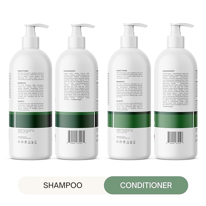 Tea Tree Oil Shampoo and Conditioner Set, Deep Cleansing for Buildup & Oily Scalp, Soothes Itchy Scalp & Refreshes Hair, Sulfate Free, Women & Men, 16 fl oz Each