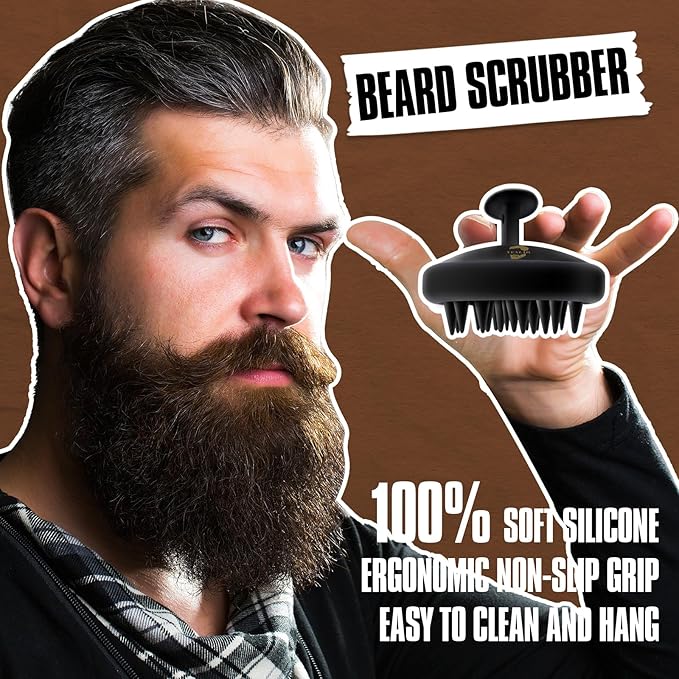 Beard Wash and Conditioner & Silicone Beard Brush Set w/Argan & Jojoba Oils - Reduce Beard Itchy, Dandruff, Beard Shampoo, Softens & Strengthens & Shine - 2 x 4 Fl Oz 120ML