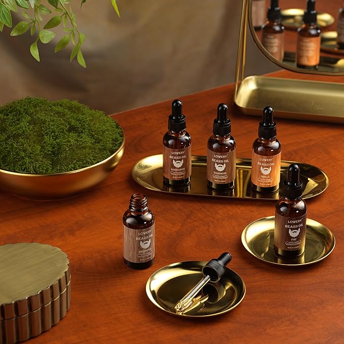 LOVERY (5 Pack Beard Oil for Men, Natural Mens Beard Oil Kit Variety Set - Sandalwood, Vanilla, Cedarwood, Pine, Unscented, W Argan & Jojoba Oil, Mens Beard Softener Grooming Gifts for Him