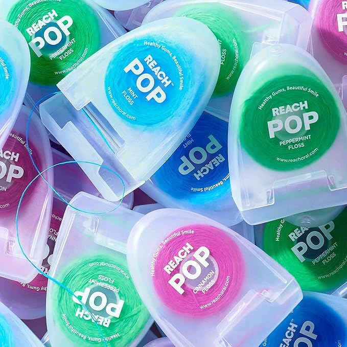 REACH POP Dental Floss, Mint, Plaque Remover for Teeth, Shred Resistant, Vegan Wax, Cruelty Free, Eco Friendly Packaging, Oral Care, PFAS Free, for Adults & Kids, 1 Pack, 54.6 yd