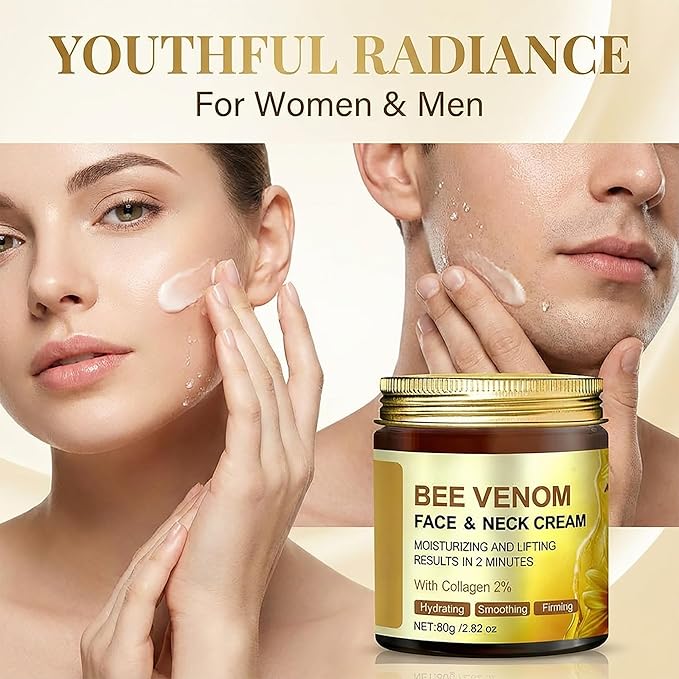 Bee Venom Cream for Face & Neck - Anti Aging Moisturizer with 2% Collagen - Hydrating Skin Firming & Lifting Formula - Natural Wrinkle Smoothing Daily Care for Women & Men, 2.82 oz