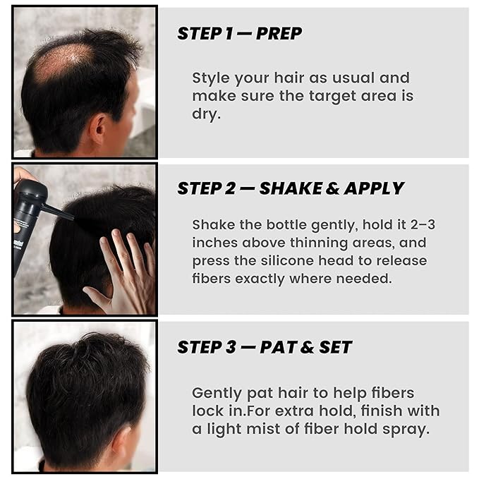 2PCS Hair Fibers for Thinning Hair, Hair Building Fibers Spray with Spray Applicator, Undetectable & Long-lasting, Instant Hair Coverage for Men & Women (Dark Brown, 30g*2)