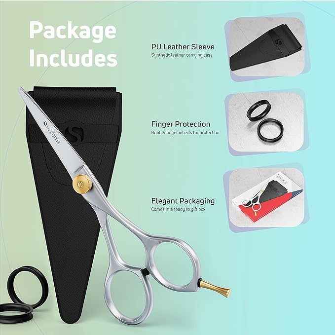 Suvorna Small Scissors for Beard, Mustache, Facial, Nose, Eyebrow & Ear Hair β Tiny Scissors for Cutting, Trimming & Grooming β 5" Stainless Steel Mustache Scissors for Men, Barbers, & Home Use